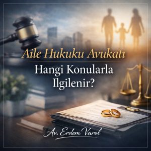 Aile hukuku avukatının ilgilendiği boşanma, velayet, nafaka ve mal paylaşımı konularını temsil eden kurumsal görsel