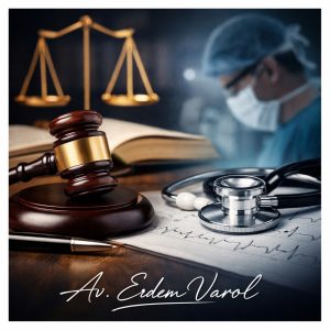 Doktor hatası malpraktis tazminat davasını temsil eden hukuki ve tıbbi temalı kurumsal görsel