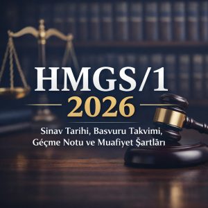 HMGS 1 2026 sınav tarihi, başvuru takvimi, geçme notu ve muafiyet şartlarını gösteren görsel