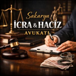 Sakarya ve Adapazarı en iyi icra ve haciz avukatı hizmeti için tokmak, adalet terazisi ve evrak görseli