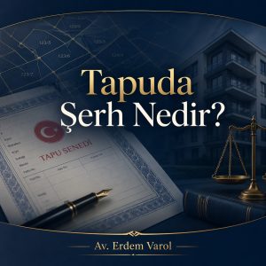 Tapuda şerh nedir sorusunu anlatan tapu senedi, taşınmaz ve hukuk temalı kurumsal görsel