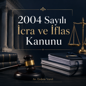 2004 sayılı İcra ve İflas Kanunu hakkında icra takibi, haciz, satış, iflas ve konkordato süreçlerini simgeleyen hukuki görsel