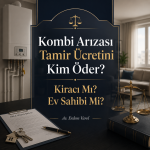 Kombi arızası tamir ücretinin kiracıya mı yoksa ev sahibine mi ait olduğunu anlatan hukuki bilgilendirme görseli.
