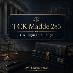 TCK Madde 285 kapsamında gizliliğin ihlali suçunu anlatan, Av. Erdem Varol imzalı kurumsal hukuk görseli.
