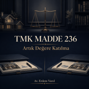 TMK Madde 236 kapsamında artık değere katılmayı ve mal rejiminin tasfiyesini simgeleyen Av. Erdem Varol hukuk görseli.